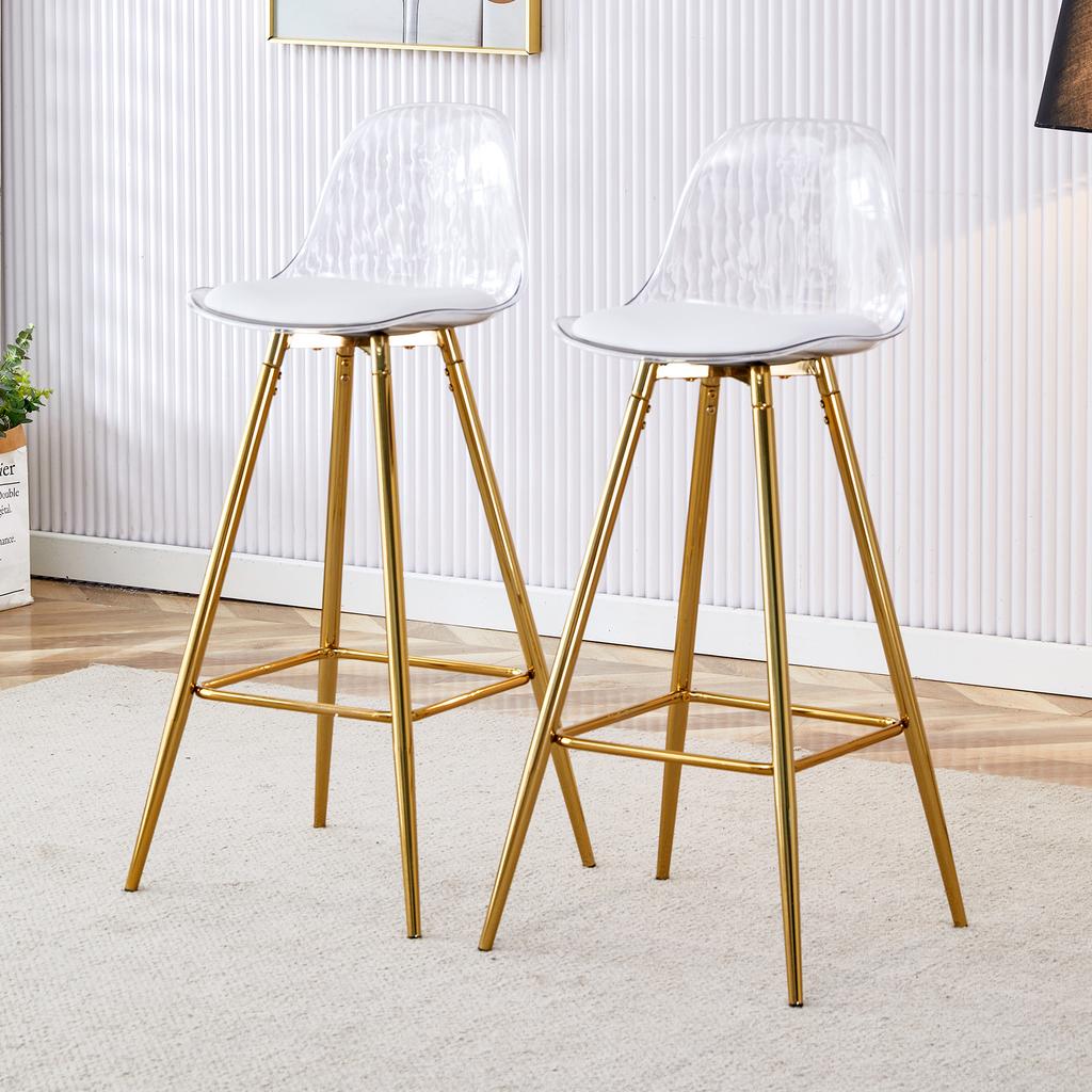 2-Piece Set Bar Stools with Transparent Backrest, Gold Frame, High Chair – for Café, Living Room and Bar Area