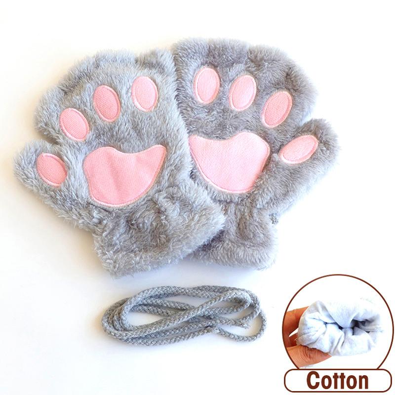 1 Paar Warme Plüsch Winter Katzenpfoten Handschuhe Halbfinger Flauschig Kawaii Tragbar Mode Lieblich Weich