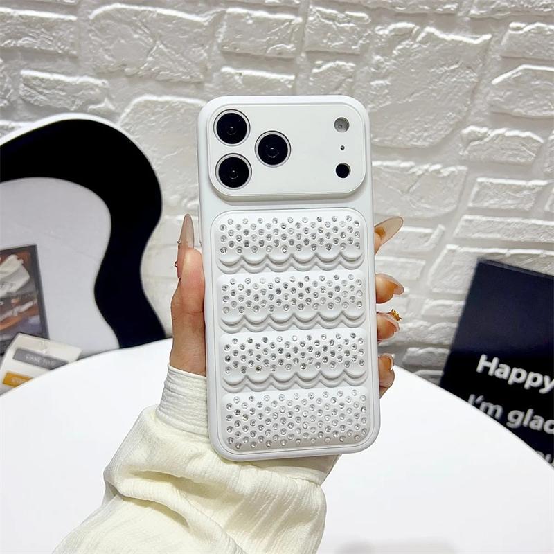 Luxury Aesthetics Glitter Crystal Diamond Grid Phone Case For iPhone 17 16 15 14 13 12 Pro Max Shiny Camera Lens Protector Cover