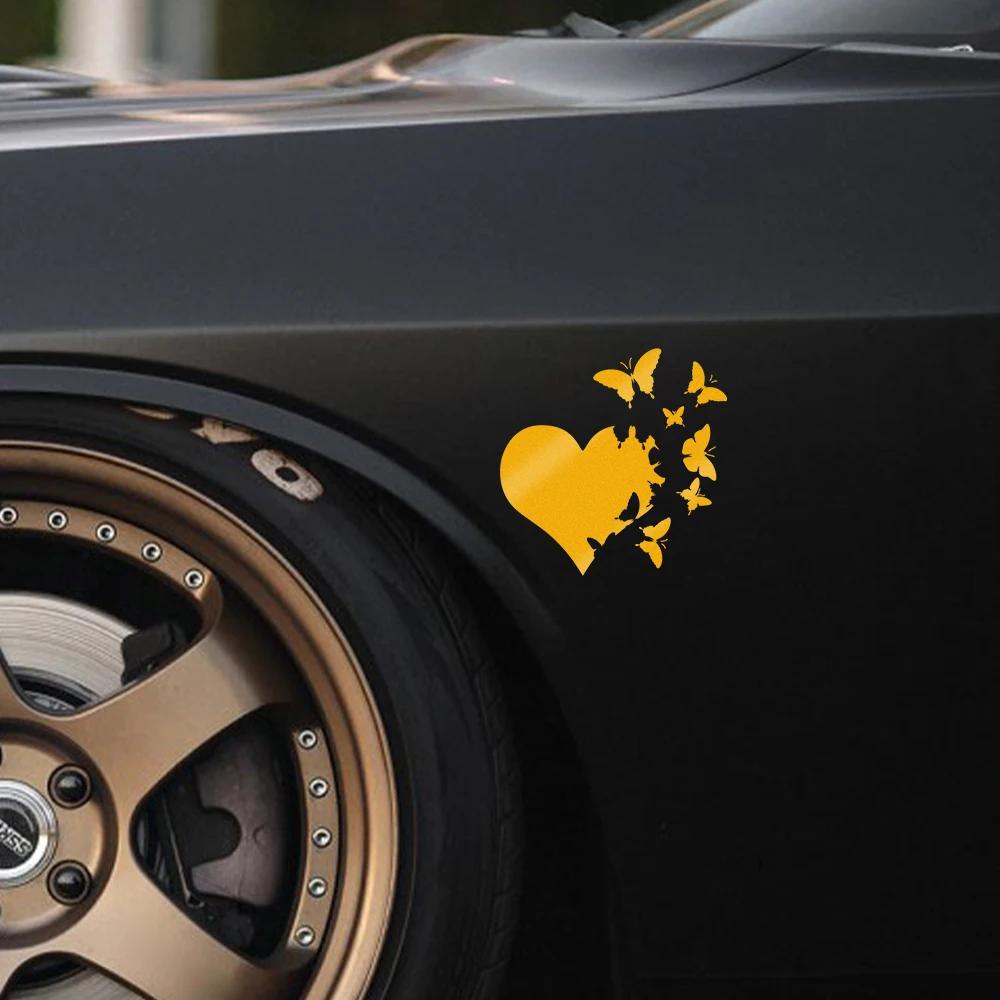 Car Reflective Sticker Creative Heart Butterfly Flying Decal Cover Auto Accessories for Motorcycle Window Rear Winshield Bumper