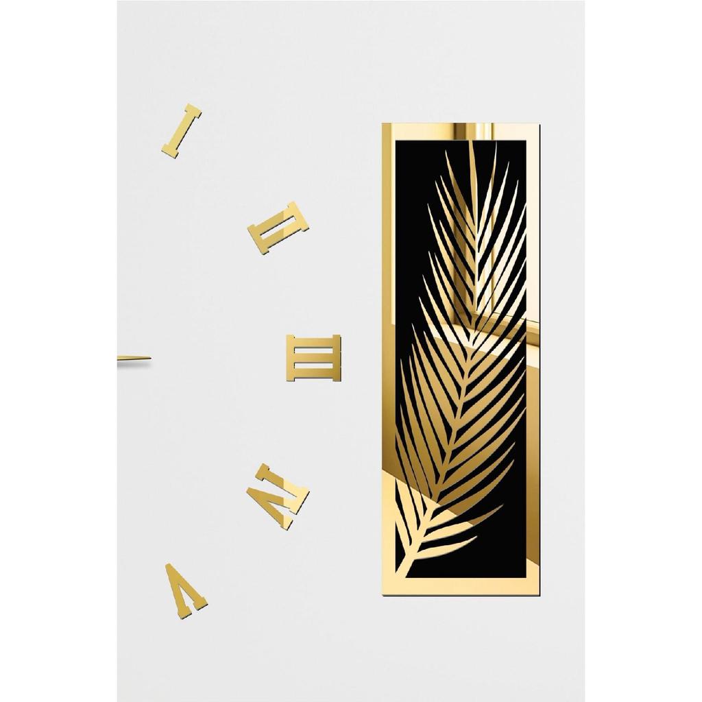 3-teiliges Wanduhren-Set, verspiegelte Palmblätter aus Acryl-Plexiglas und römisches R. Uhr