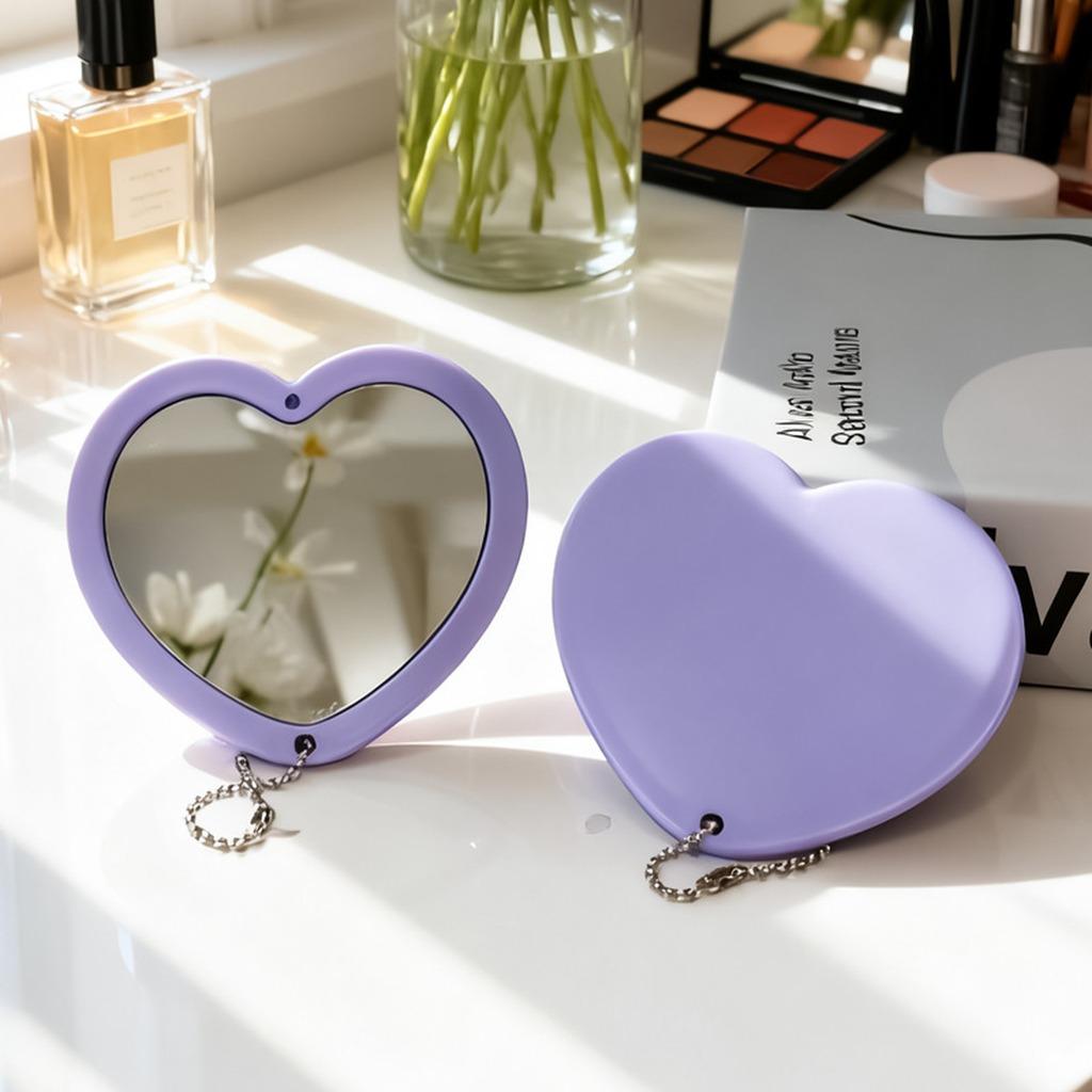 Macaron Pink Heart Shaped Portable Makeup Mirror Aesthetic Folding Pocket Mirror Compact Girl Travel Mirror Handheld Mirror