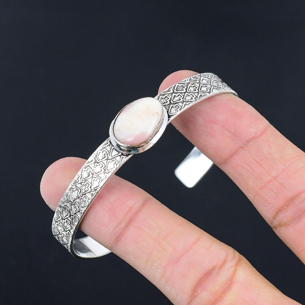 Mothers day Sale Sterling Silver Oval Pink Opal Gemstone Sister Bangle Bracelet