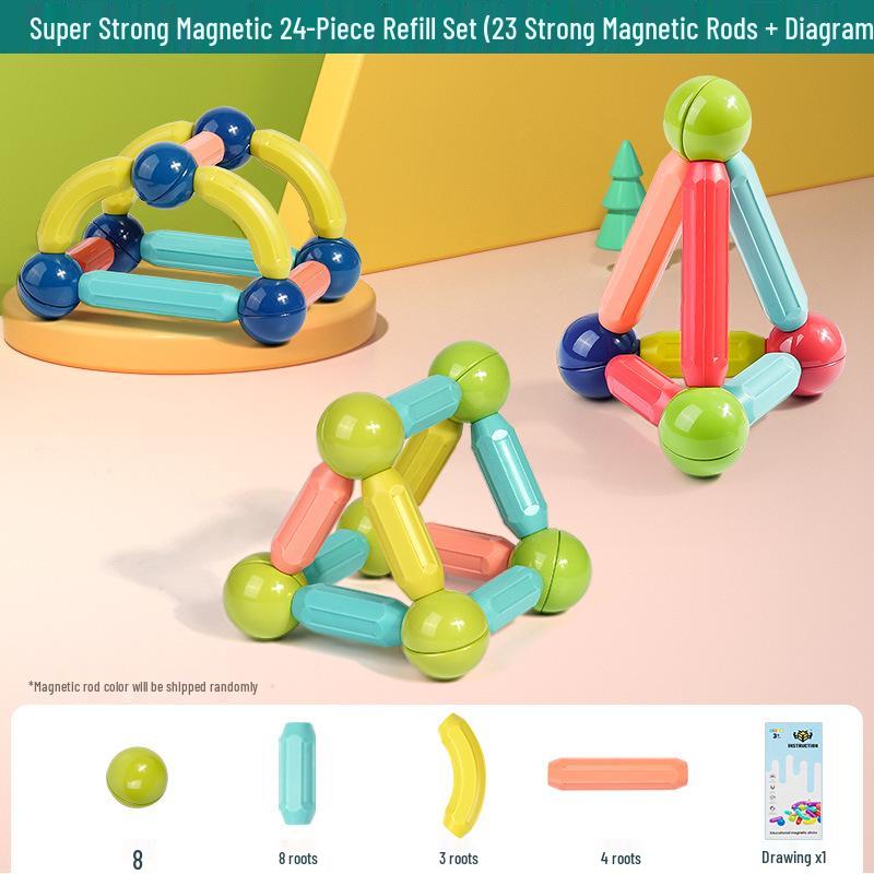 3D Magnetic Rod Building Blocks for Kids - Strong Magnet Puzzle Toy for Boys Upgraded Strong Magnet
