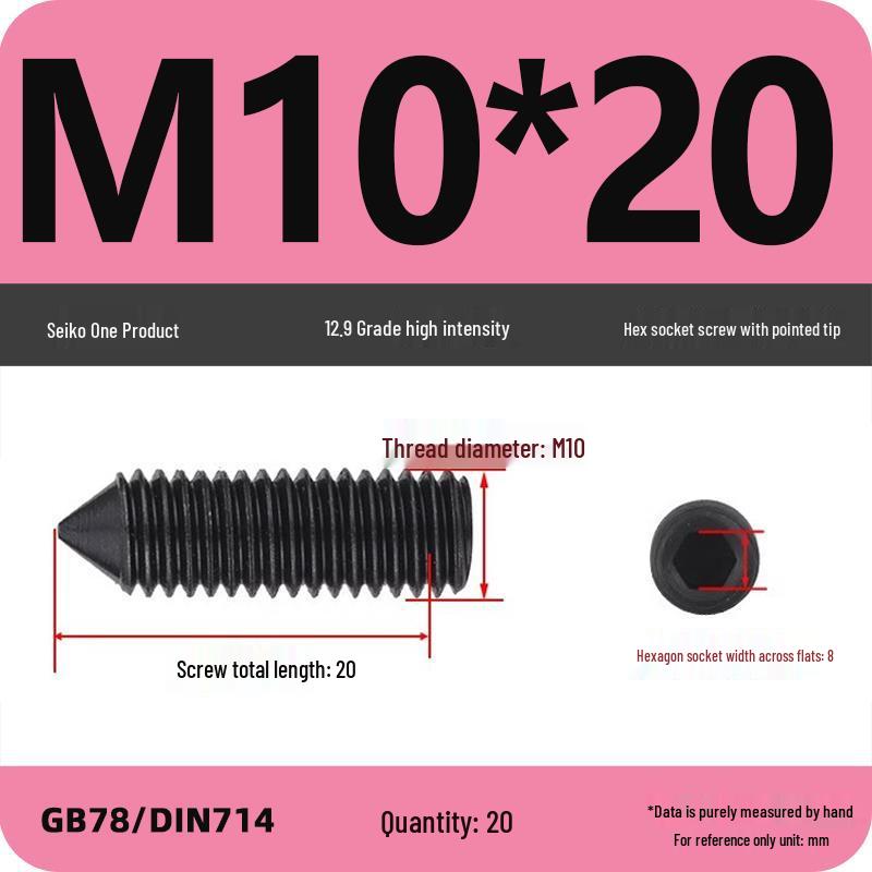12.9 Grade Pointed Set Screw Grub Set: Headless Screws M3 M4 M5 M6 M8 M10