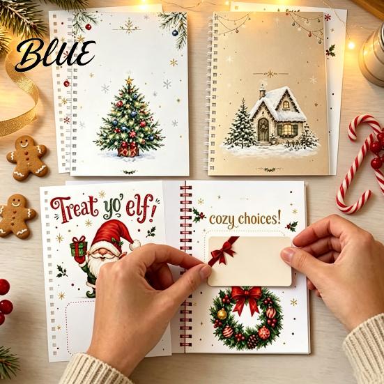 Christmas Themed Card Keeper Gift Book 8x6 Inch Spiral Bound Holiday Keepsake Booklet Retro Holder Merry Greeting Album Organizer for Xmas