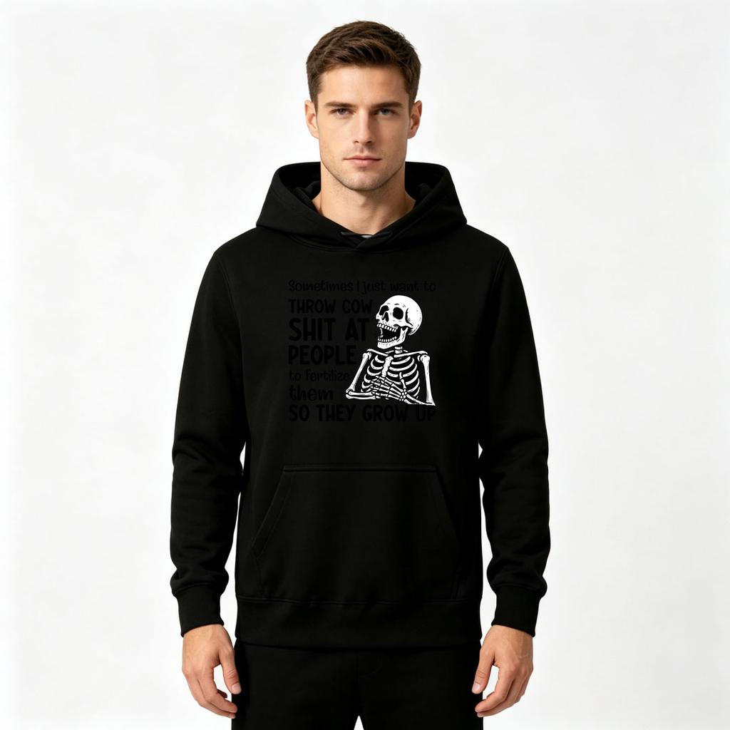 Men's Funny Sarcastic Skeleton Print Pullover Hoodie Casual Long Sleeve Hooded Sweatshirt