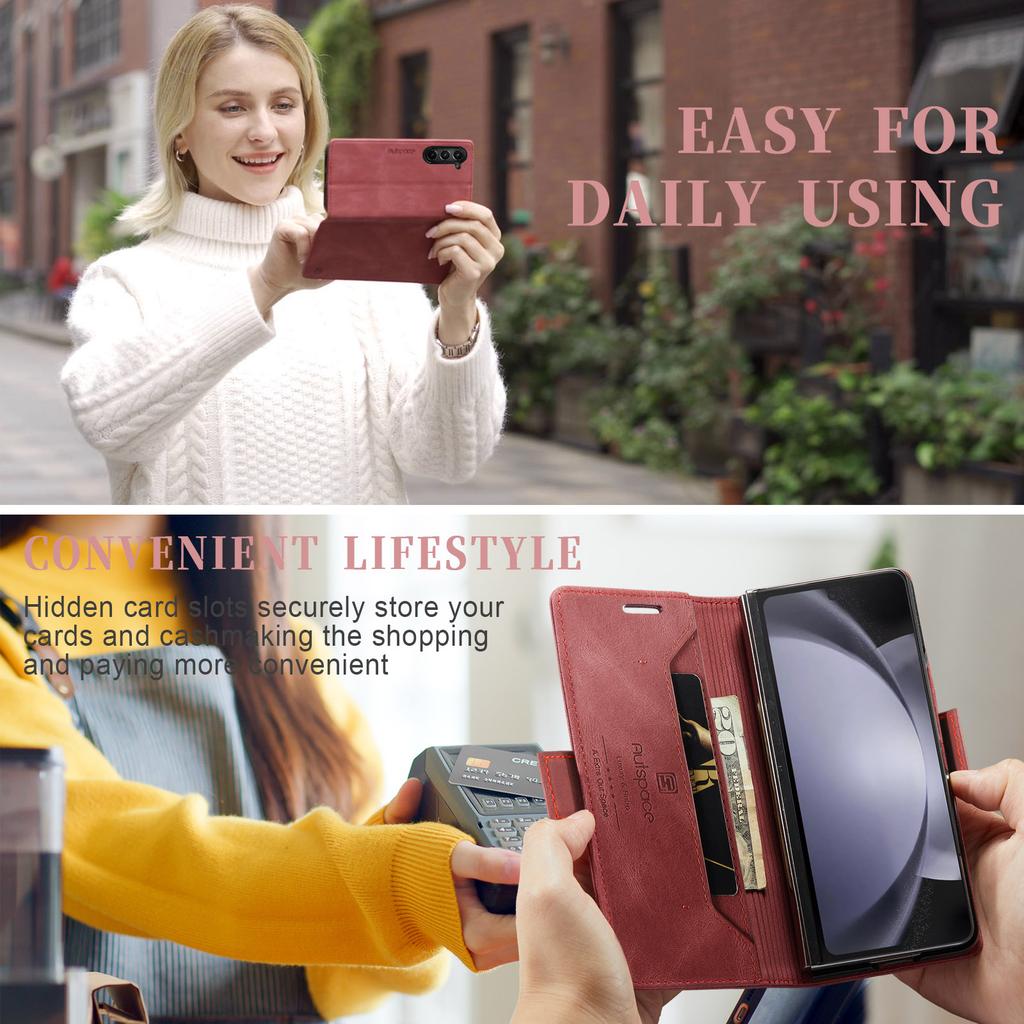 For Samsung Galaxy Z Fold5 5G Wallet Case AUTSPACE A01 Leather Stand Cover with RFID Blocking Card Holder