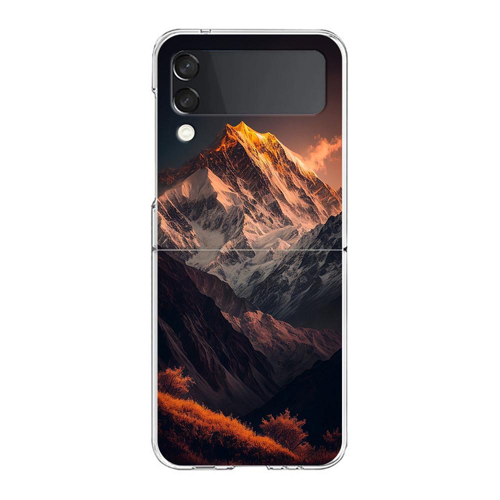 Transparent Phone Case For Samsung Galaxy Z Flip 3 4 5 6 7 Hard Folding PC Z Flip3 Flip4 Cover Mountain Peaks Landscape