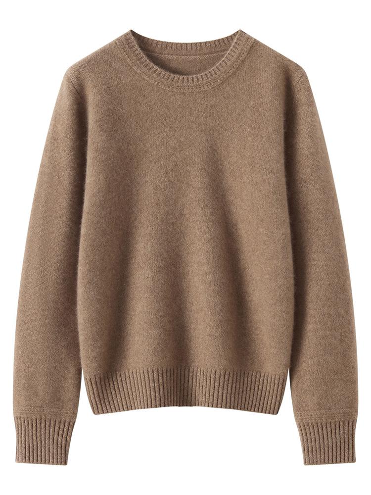 Women's Cashmere Round Neck Sweater - Thickened, Versatile, Loose Knit for Autumn/Winter.