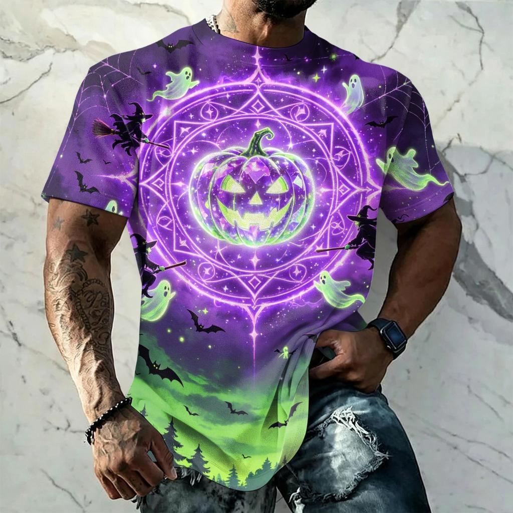 Men's Halloween Print Vintage Texture Short Sleeve T Shirt Loose Breathable Summer Sports Streetwear Casual Everyday Top