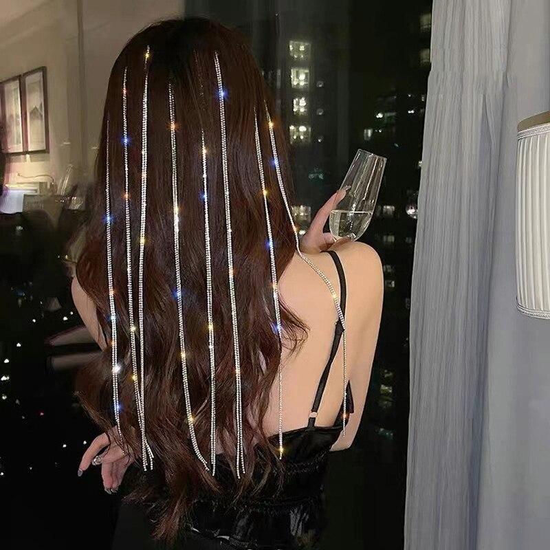 1Pc/2Pcs Shiny Rhinestones Chain Hairpin Braided Hair Headdress Party Tassel Hairpin Braided Hairband Hair Styling Tool