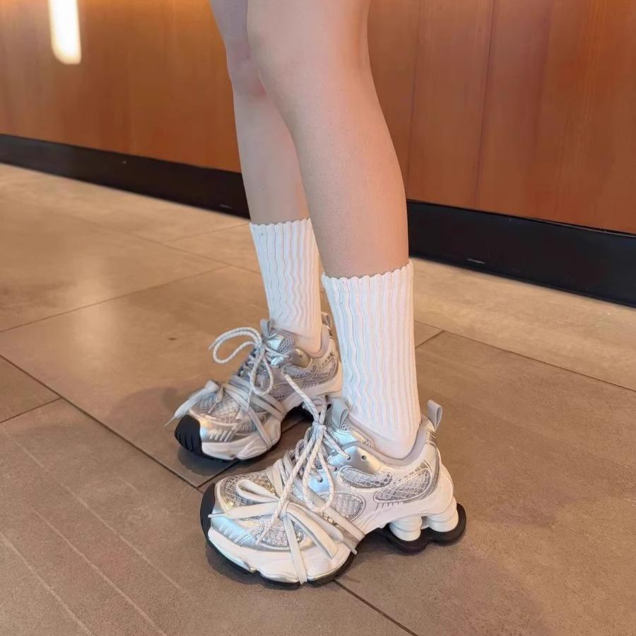 Silver Daddy Shoes Women's 2025 New Spring Leather Versatile Small Height Increasing Platform Sneakers