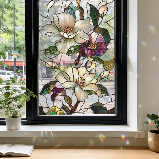 Rainbow Window Privacy Film, Decorative Static Cling Stickers, Heat Control & UV Blocking Glass Cling, Waterproof 100x45cm Static Glass Sticker for