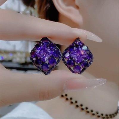 Orecchini alla moda di lusso leggero con zirconi viola: Design Esecagerato con Tocco Giapponese e Coreano