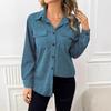 Damen S Vintage Corduroy Hemdjacke mit Umlegekragen, langen Ärmeln und Taschen