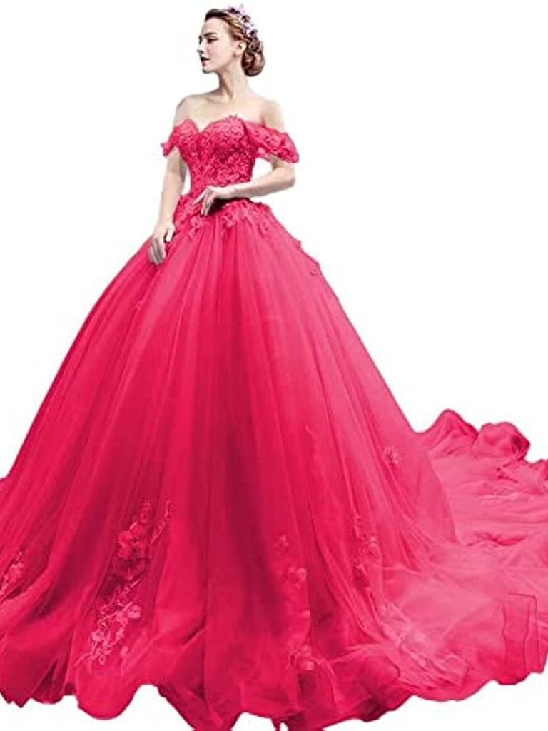 One-word Shoulder Tutu Dress Wedding Dress Birthday Party Art Test Performance Long Trailing Dress