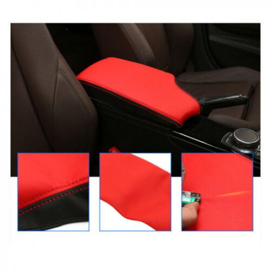 Red + Black Microfiber Leather Car Central Armrest Box Cover Case For BMW F30 3