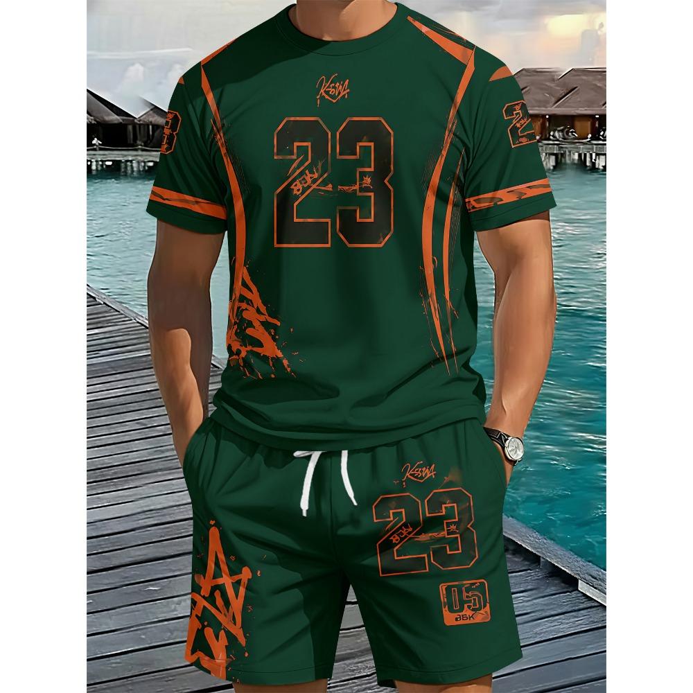 Men's Digital Printed Casual Short Sleeved Shorts Set