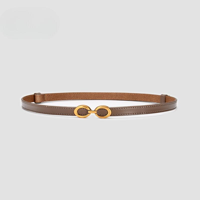 Genuine Leather Thin Belt Fashionable Simple Decorative Dress Cowhide Thin Belt with Suit Waist-hugging Black Belt for Women
