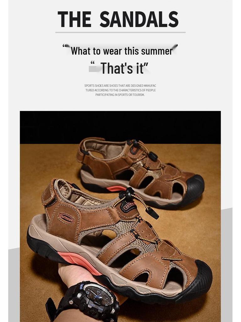 Outdoor Men's Leather Breathable Sandals - Summer Beach & Upstream Plus Size Casual Sandals