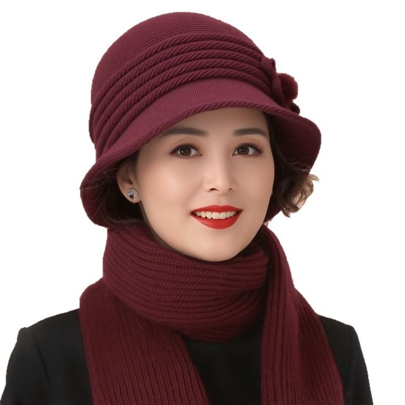New wool hat winter middle-aged mother hat fleece thickened cold-proof warm winter knitted hat children