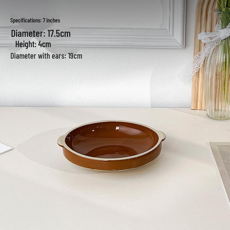 

Double-Ear Chinese Ceramic Plate: Farmhouse Style Earthenware for Steamed Rice, Eggs, Soup, and More