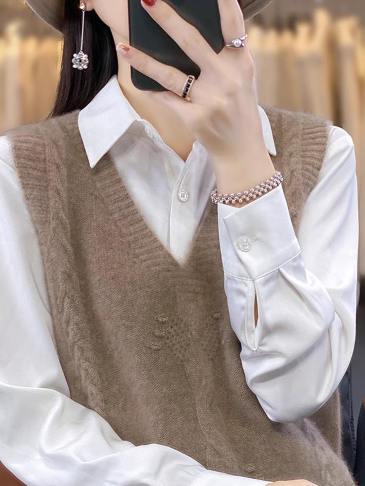 Women's V-Neck Knit Sweater Vest - Sleeveless, Loose Fit, Autumn/Winter Fashion