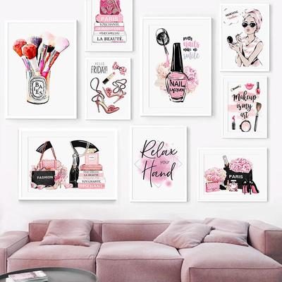 Rosa Mode Wand Poster Parfüm Makeups Leinwand Malerei Wand Kunst Moderne Nägel Drucken Bilder Nordic Mädchen Schlafzimmer Wohnkultur