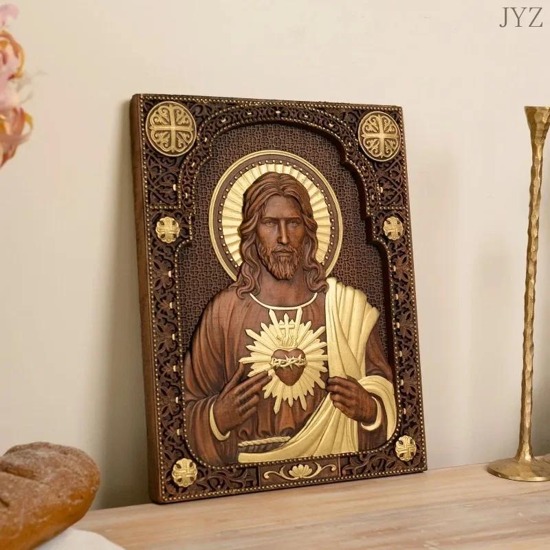 Vintage Religious Wooden Plaque Sacred Heart of Jesus Catholic Jesus Statue, Wall Hanging, Church Room, Home Decor