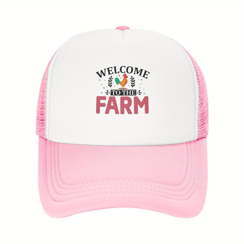 Welcome To The Farm Rooster Trucker Hat Breathable Mesh Baseball Cap Casual Outdoor Unisex