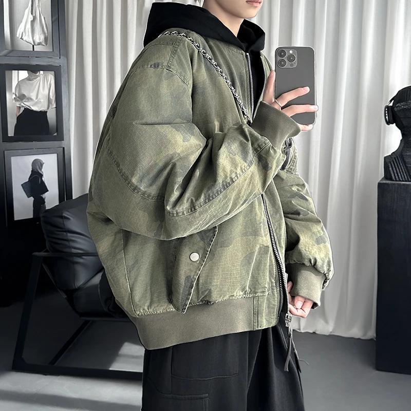 

Мужские куртки High Street Мужские парки пэчворк с капюшоном Осень Зима Мужская камуфляжная хлопковая стеганая куртка Мужские свободные короткие пальто XL камуфляжный