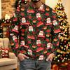 Men's Casual Knit Long Sleeve Neck Shirt with Christmas Print for Holiday Parties