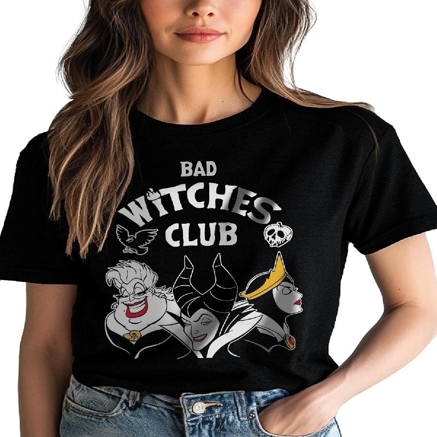 Bad Witches Club Magical Character Unisex Shirt _ Cartoon Graphic Vacation Cotton Tee _ Magic Kingdom Fan (Black & White) XXXXXL