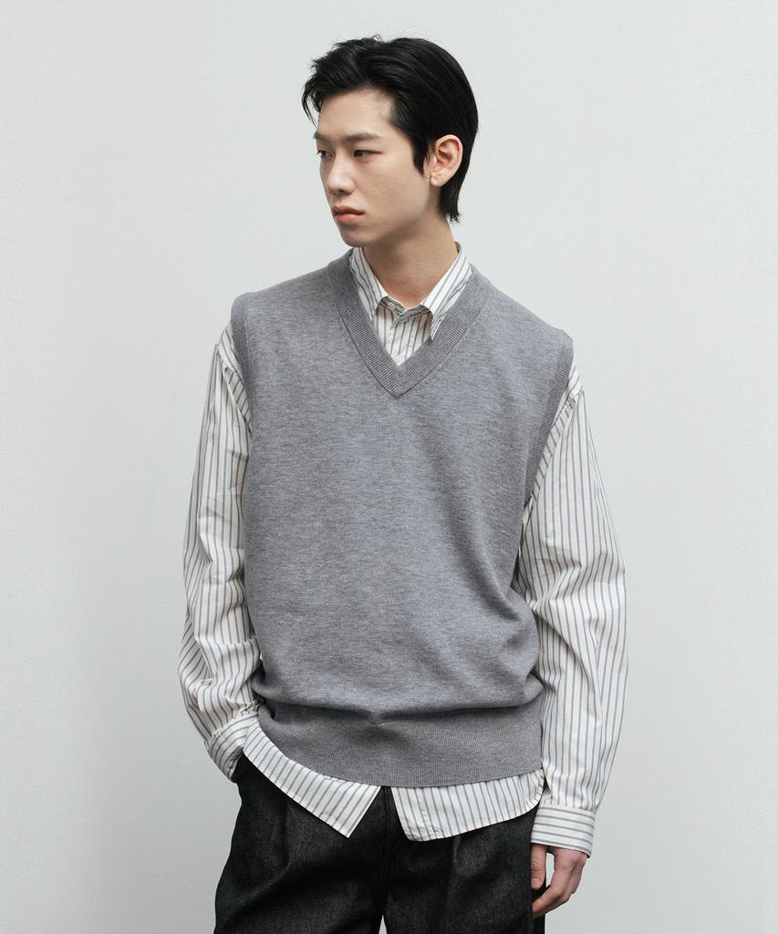 Blankroom V-Neck Knit Vest_Gray