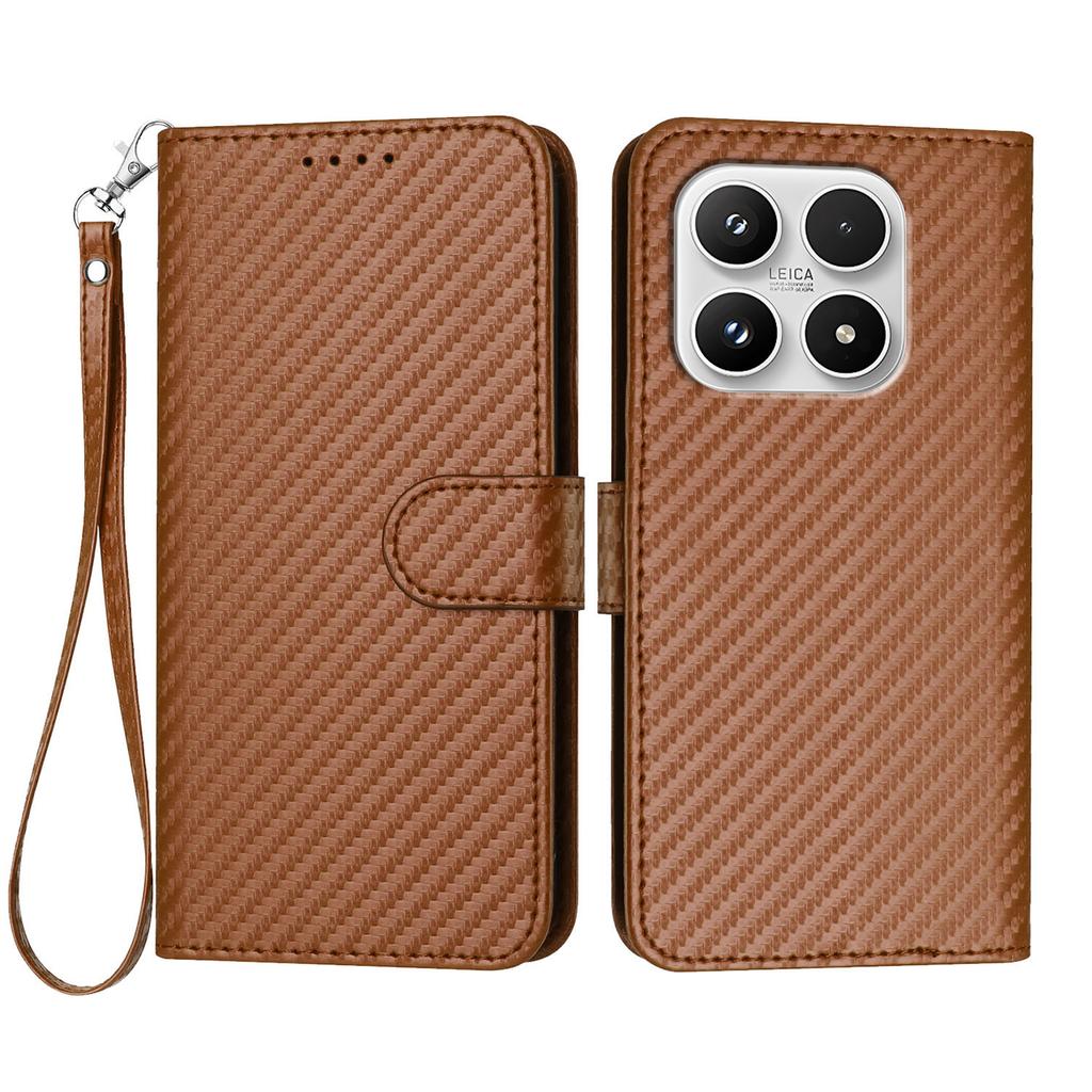 For Xiaomi 17 Wallet Case with Strap Carbon Fiber Texture Leather Mobile Cover