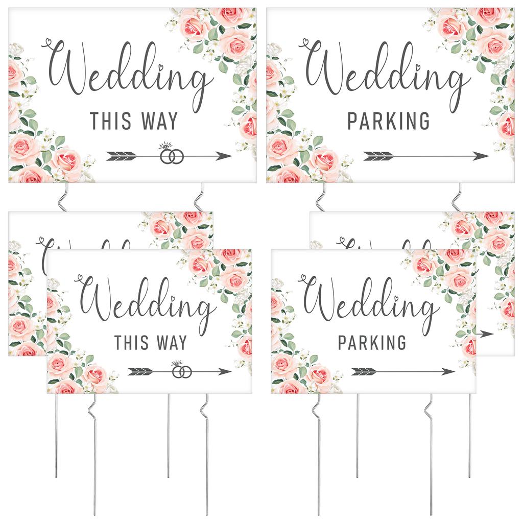 6 Pcs Wedding This Way Directional Road Sign Wedding Parking Directions Sign With 12 Pcs Stakes Welcome To Our Wedding Sign Doub