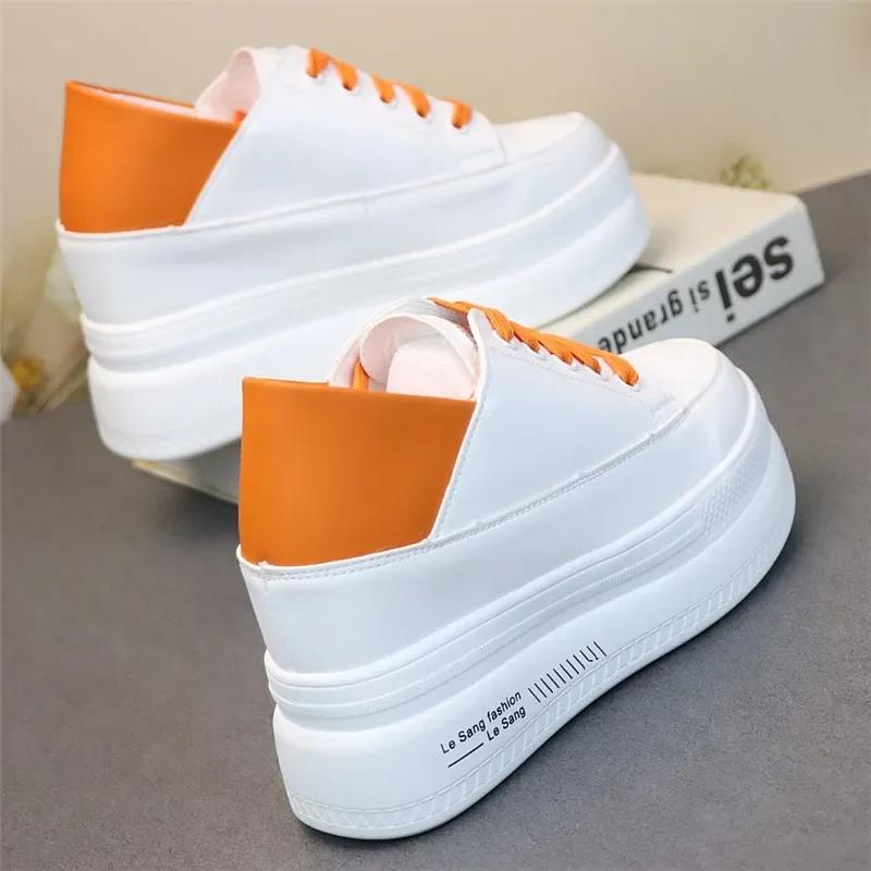 10CM Leather Microfiber Women Casual Shoes Platform Wedge Hidden Heel Summer Shoes Platform Chunky Sneakeers Fashion White