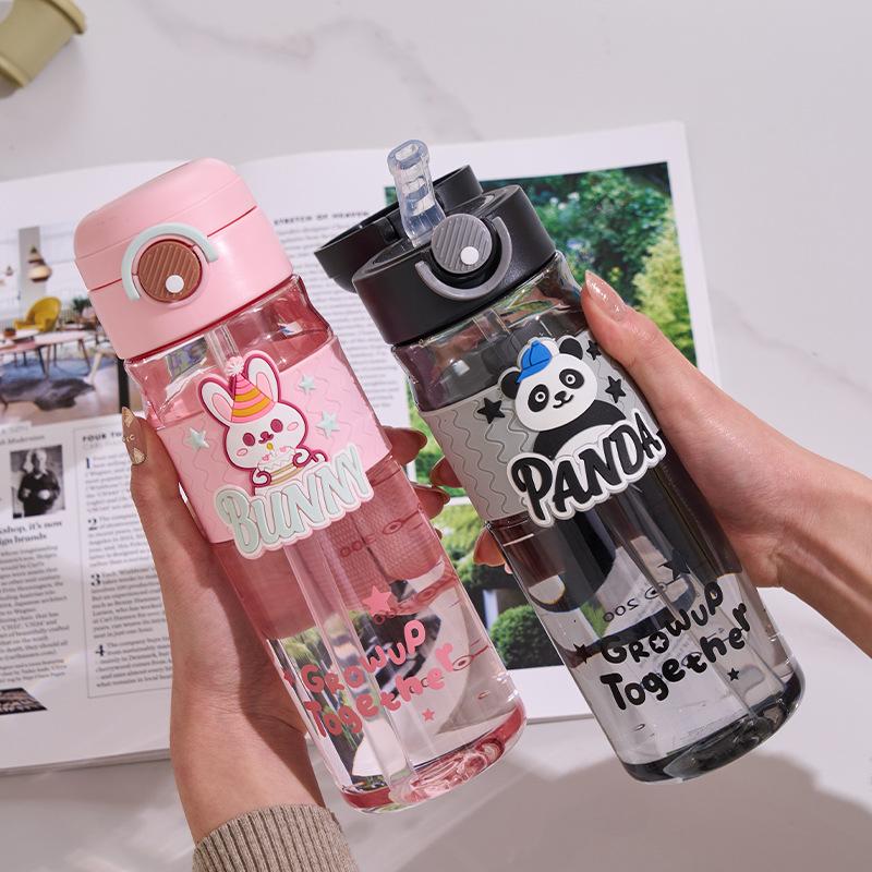 Water bottle cartoon new summer high value straw water cup boys and girls students outdoor portable children cute plastic cup