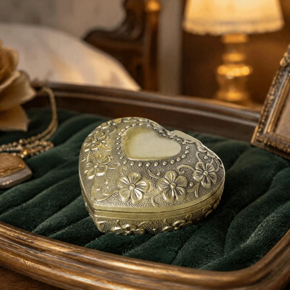 Carved Flower Metal Jewelry Box Metal Construction Heart Jewelry Box For Earring