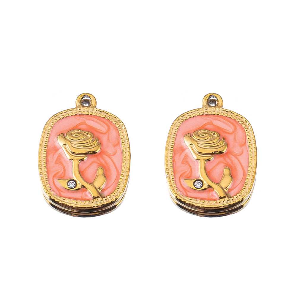 2pcs Stainless Steel Orange Enamel Retro Anklet Charm Bohemia Gold Plated Pendant Base for DIY Earring Necklace Jewelry Findings