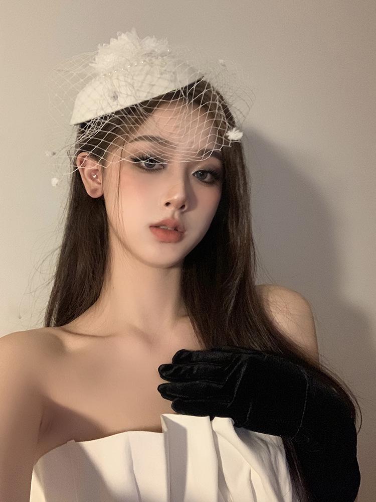 Women's Black Retro Mesh Hair Accessory – Elegant French Halloween Headwear