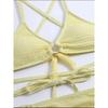 Sexy Yellow Bikini Women Solid Halter Ring Linked Criss Cross Cover Up 3 Piece Swimsuit 2025 Bathing Suit Ruffles Skirt Swimwear