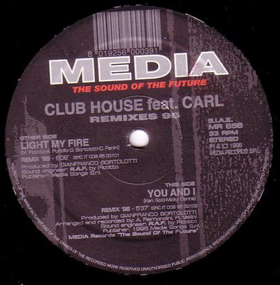 12-дюймовая пластинка CLUB HOUSE, CARL FANINI - Remixes 96 MR656 Media Records 1996 Италия Танцевальная и электронная музыка Б/у