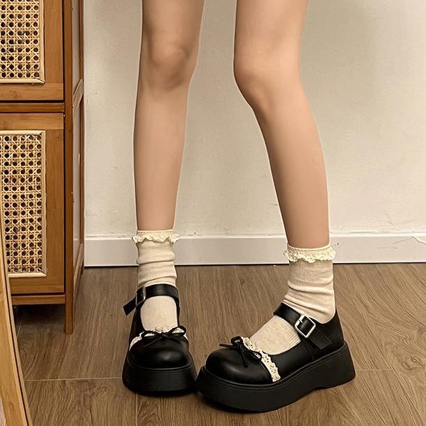 French Round Head Platform Small Leather Shoes Women's 2025 New Spring Versatile Bow Shallow Mouth Mary Jane Single Shoes