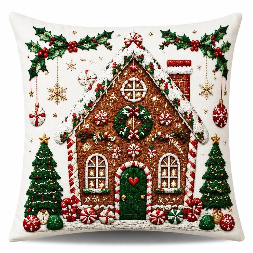 Skin-friendly Xmas Pillowcase 45cm 17in Cushion Cover 3D Illusion Christmas Pillow Covers Bedroom