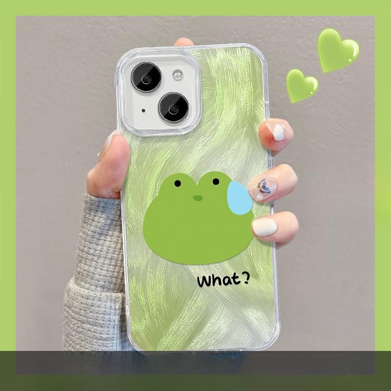 Geeignet für Apple 15 Handyhülle Sommer Iphone14 Niedlicher Schweißfrosch Ständer 13 Federgarn 12 Transparente weiche Kanten