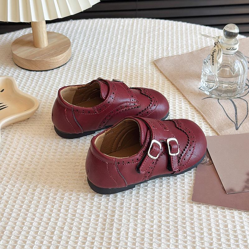 

Girls Soft-soled Children s Retro Leather Shoes, Boys Baby Anti-slip Single Shoes 28 бордовий
