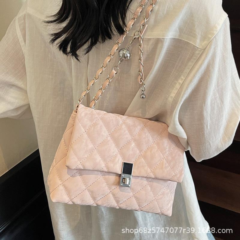 Rhombus chain bag women's 2025 new niche design large capacity shoulder messenger bag versatile texture small square bag