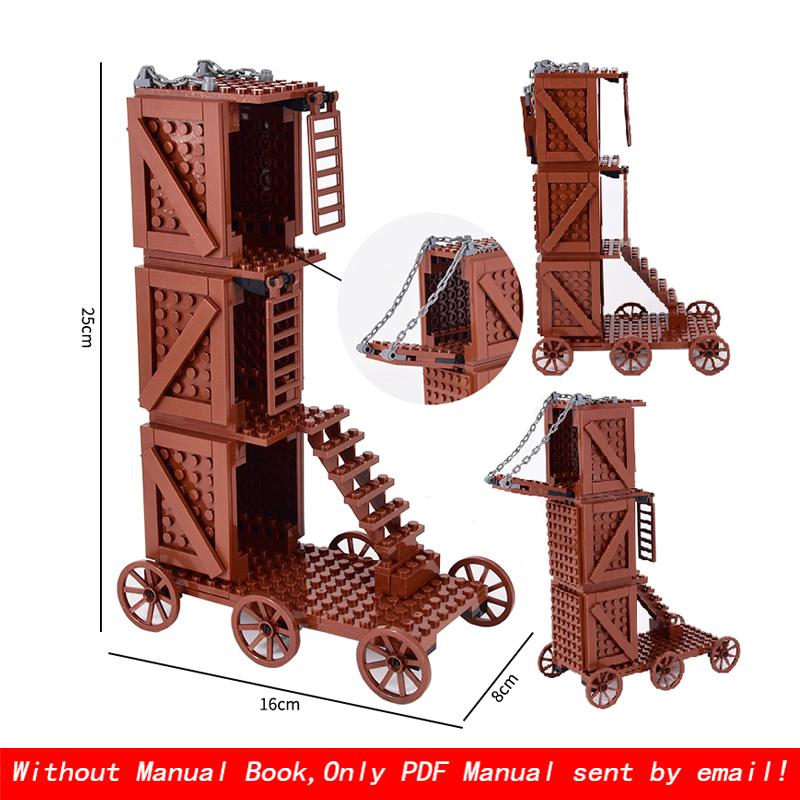 MOC Kreatives Mittelalterliches Schloss Königlicher Ritter Rom Spartacus Streitwagen Belagerungsmaschine Modell Bausteine Ziegel Spielzeug Geschenke